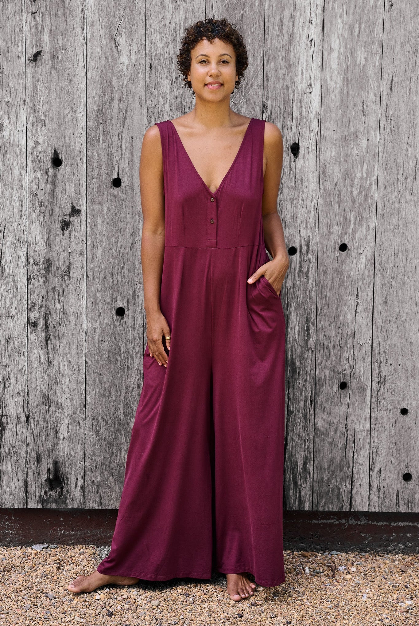 Boheme Jumpsuit Maroon RenewBohemianBasicsBohemered1 Renew Bohemian Pty Ltd