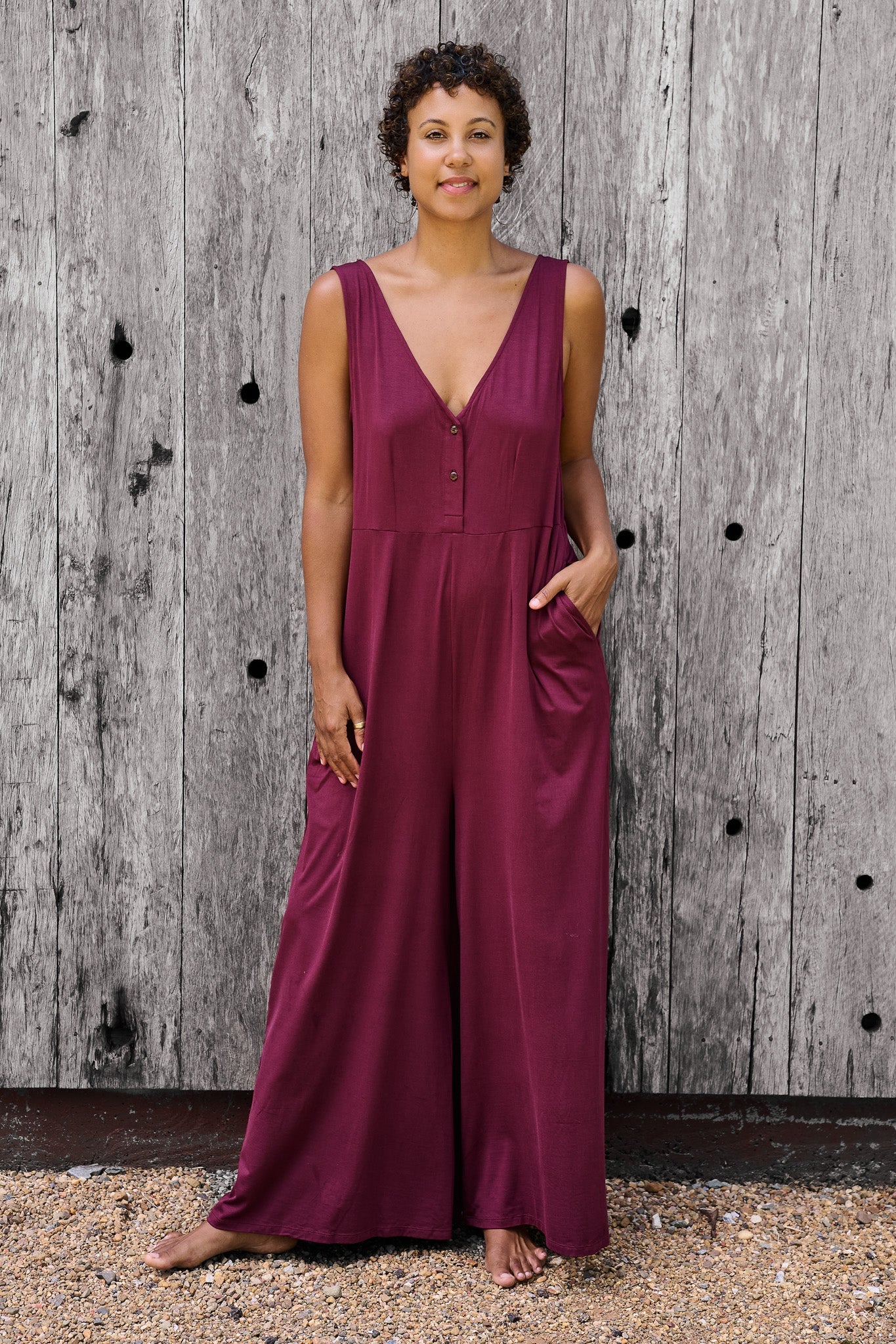 Boheme Jumpsuit Maroon RenewBohemianBasicsBohemered1 Renew Bohemian Pty Ltd