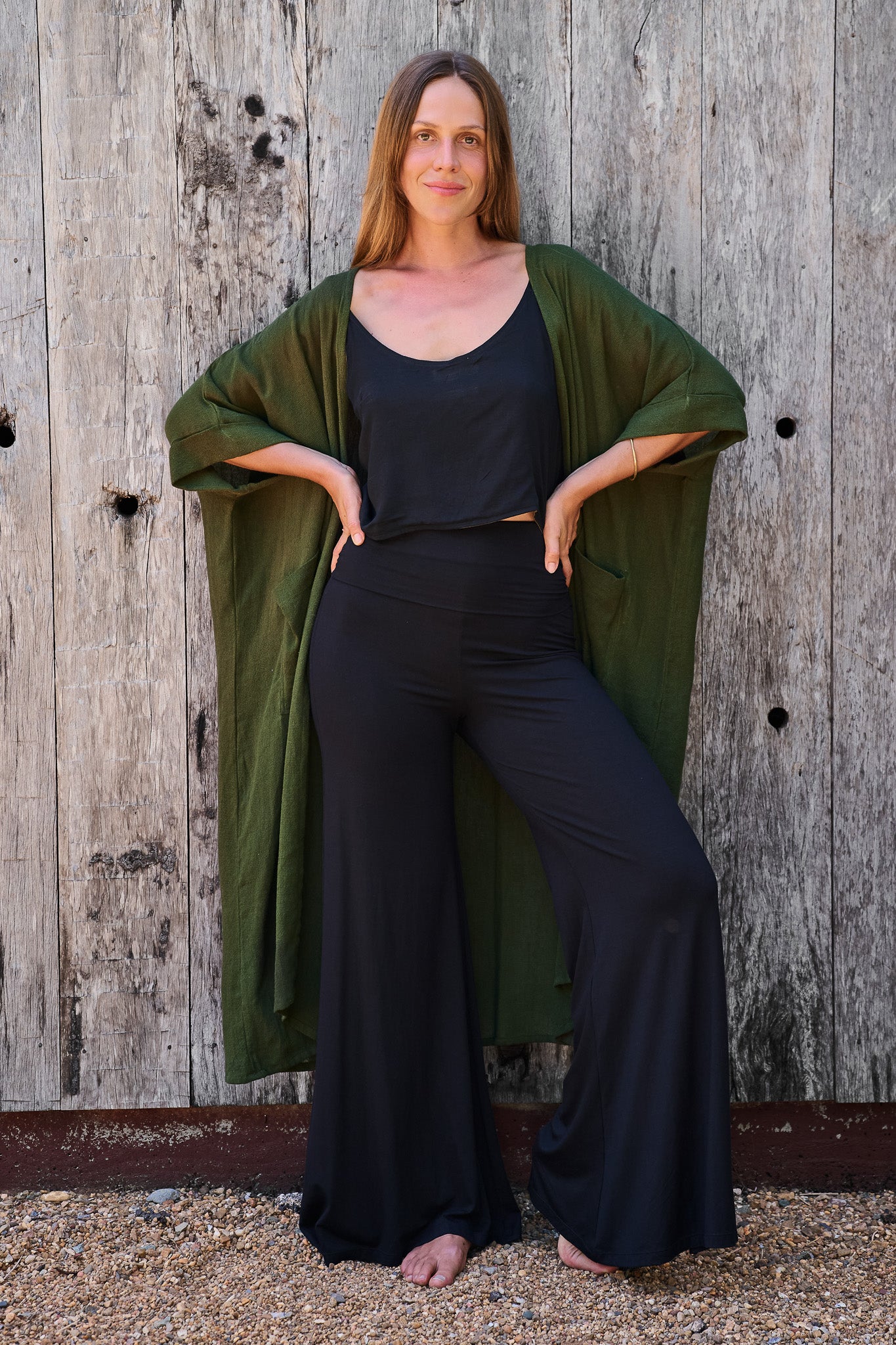 Palazzo Pants Black RenewBohemianBasicsCamiblackPalazzosblackFlowgreen3 Renew Bohemian Pty Ltd