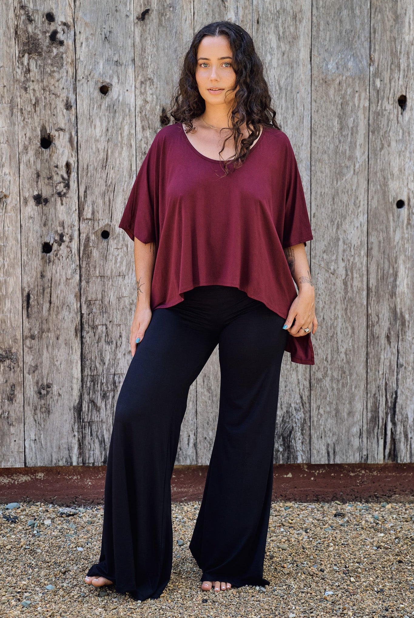 Dreamer Top Maroon RenewBohemianBasicsDreamerredPalazzoblack1 Renew Bohemian Pty Ltd