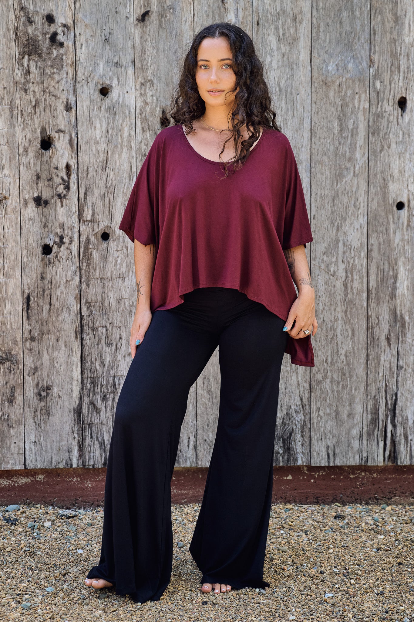 Dreamer Top Maroon RenewBohemianBasicsDreamerredPalazzoblack1 Renew Bohemian Pty Ltd