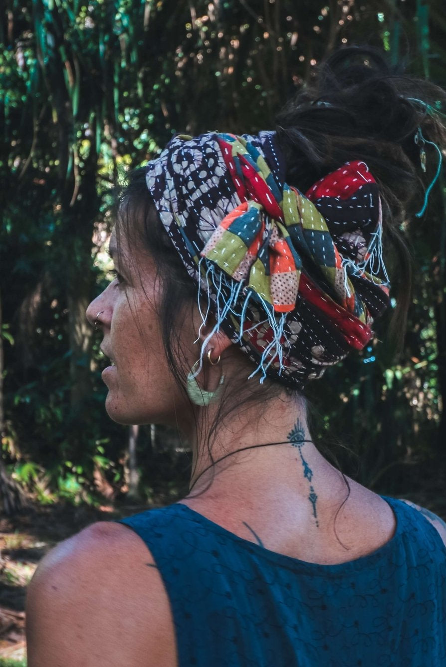 Wholesale Lot - Kantha Headscarf - 10qty kanthaheadwrapRENEWVINTAGE_2 Renew Bohemian Pty Ltd